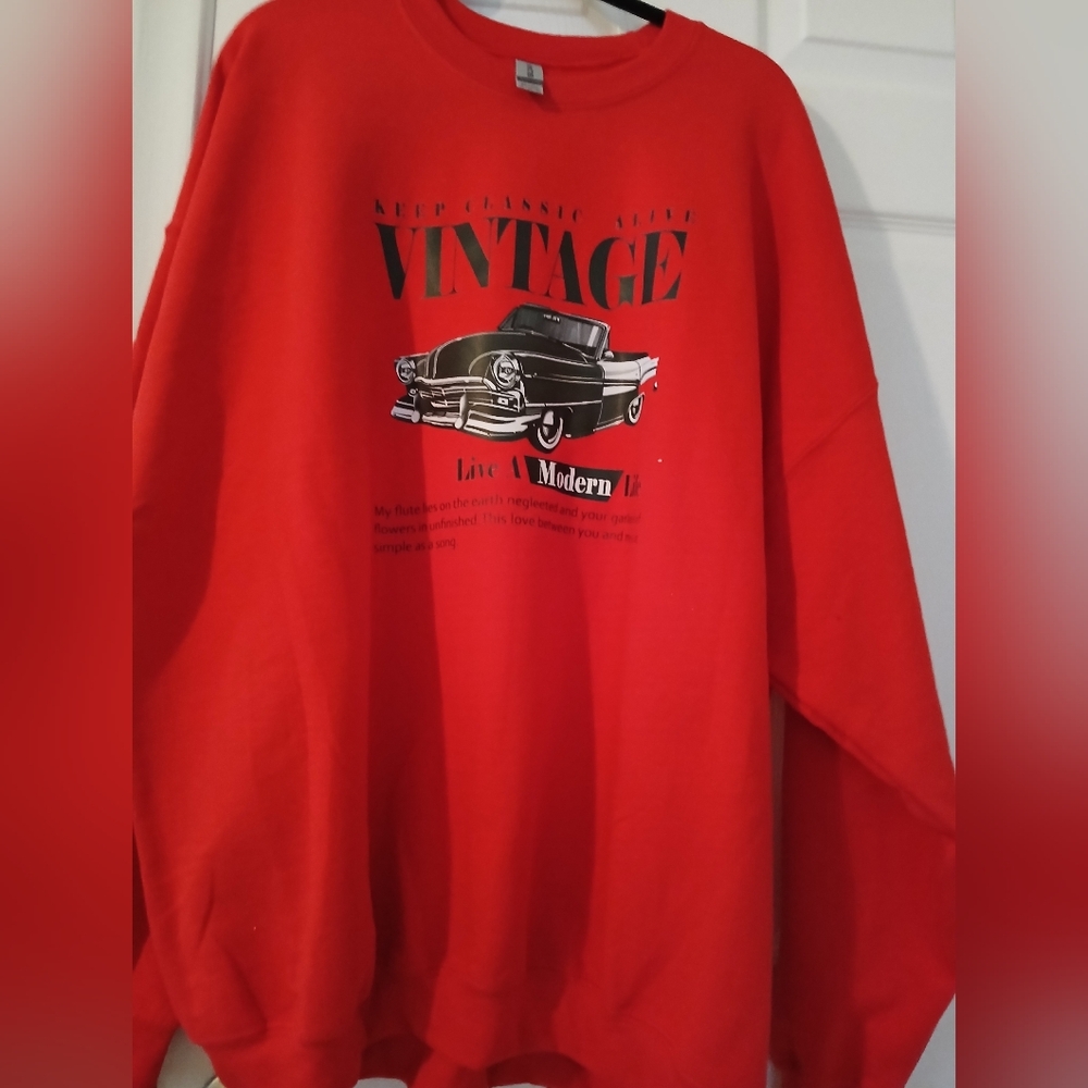 Red Vintage Graphic Crewneck Sweater for Men